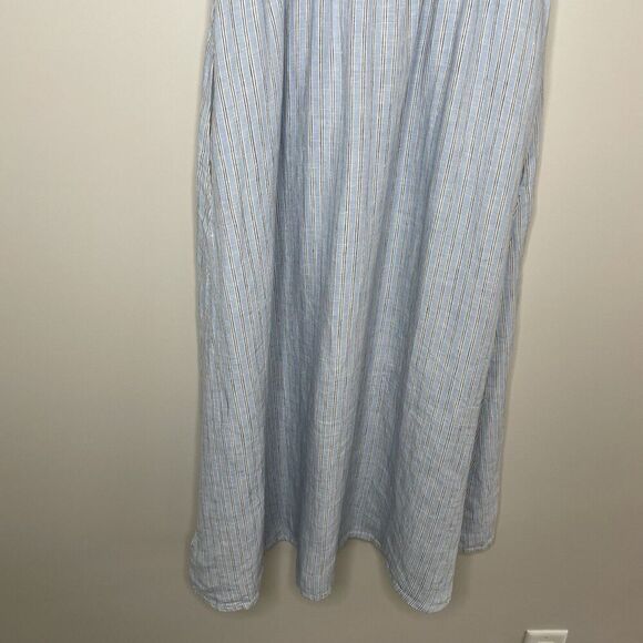 MADEWELL Linen Midi Dress Women XS Blue Stripe NEW Button Front Pockets NQ632 - Picture 12 of 16
